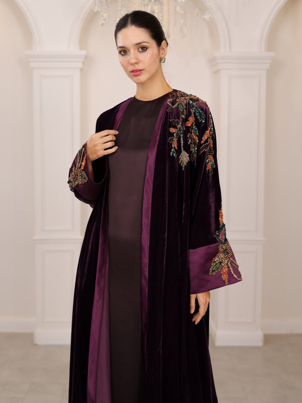 PLUM VELVET ABAYA